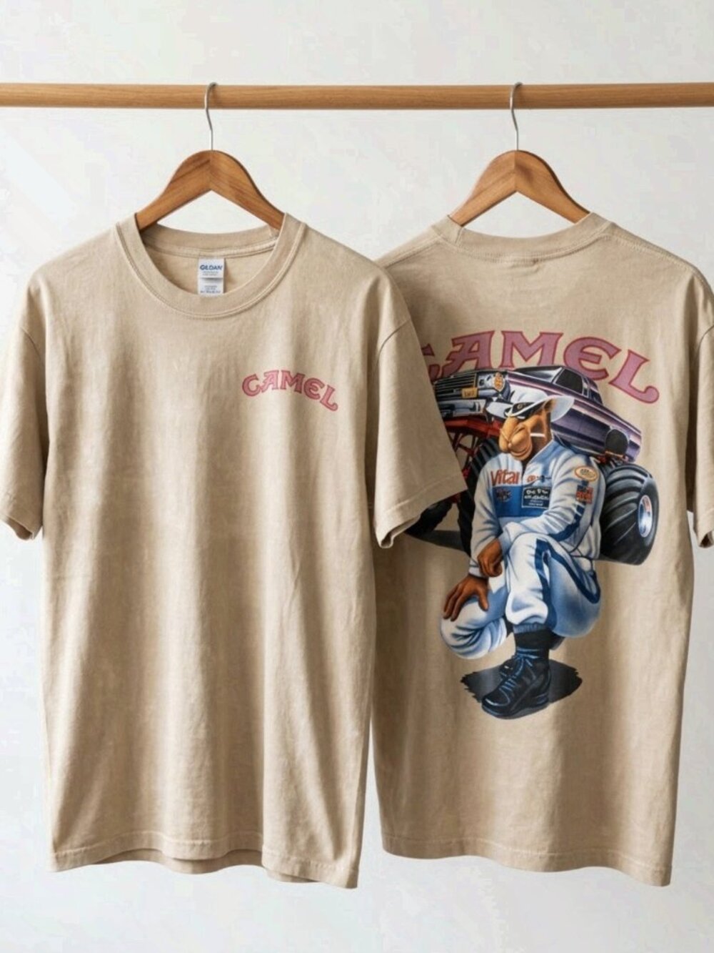 Camel Racing Car Monster Truck Vintage Tan T-Shirt Reprint